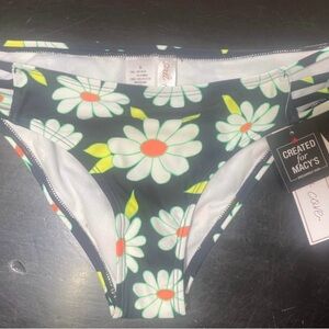 Salt + Cove Black Bikini Bottom with Green and White Floral Design
